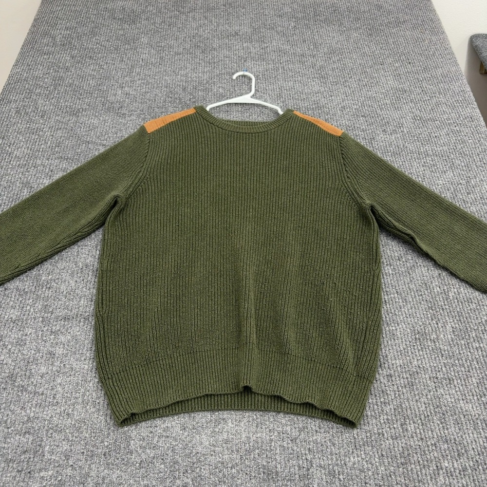 J.Crew Sweater Mens XL Green Cotton Suede Shoulder Patches Ribbed Knit Preppy‎